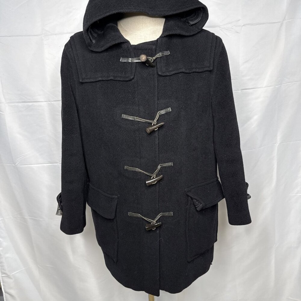 BURBERRY LONDON Duffle Coat Toggle Wool Hooded Black